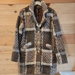 Plaid Brown and Cream Women's Coat